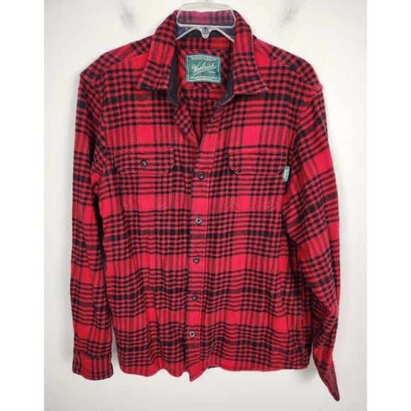 Woolrich Men's Sz. L Black & Red Plaid Flannel Button Up Shirt - Picture 1 of 6